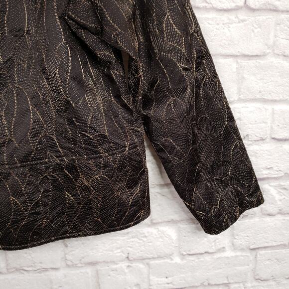 Chico's Size 3 Black & Metallic Bronze Embroidered Leaf Open Jacket Size XL 16 - Picture 5 of 10